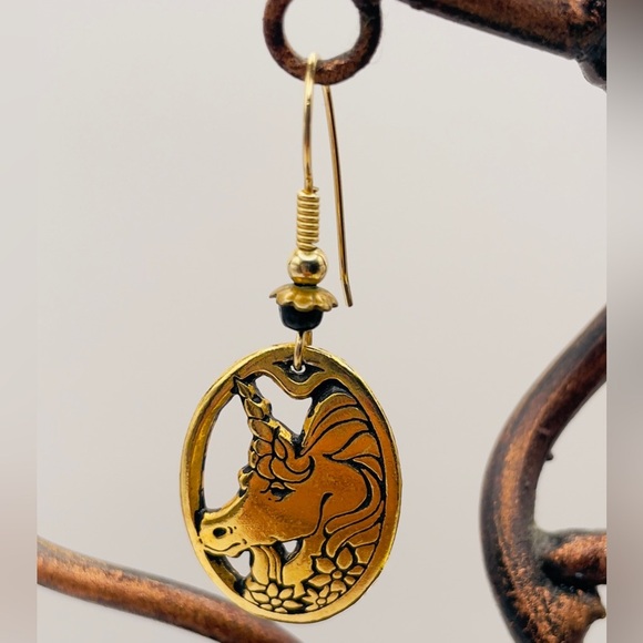 Vintage Gold Tone Unicorn Earrings Pepi And Company J.W. Pewter - Picture 5 of 7